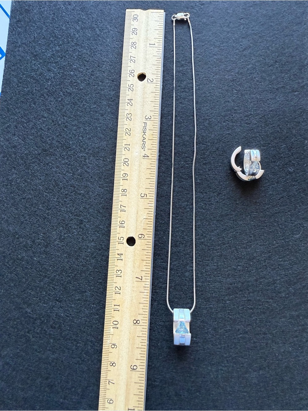 Sterling Silver Blue Topaz Pendant Necklace and Hoop Earring Set